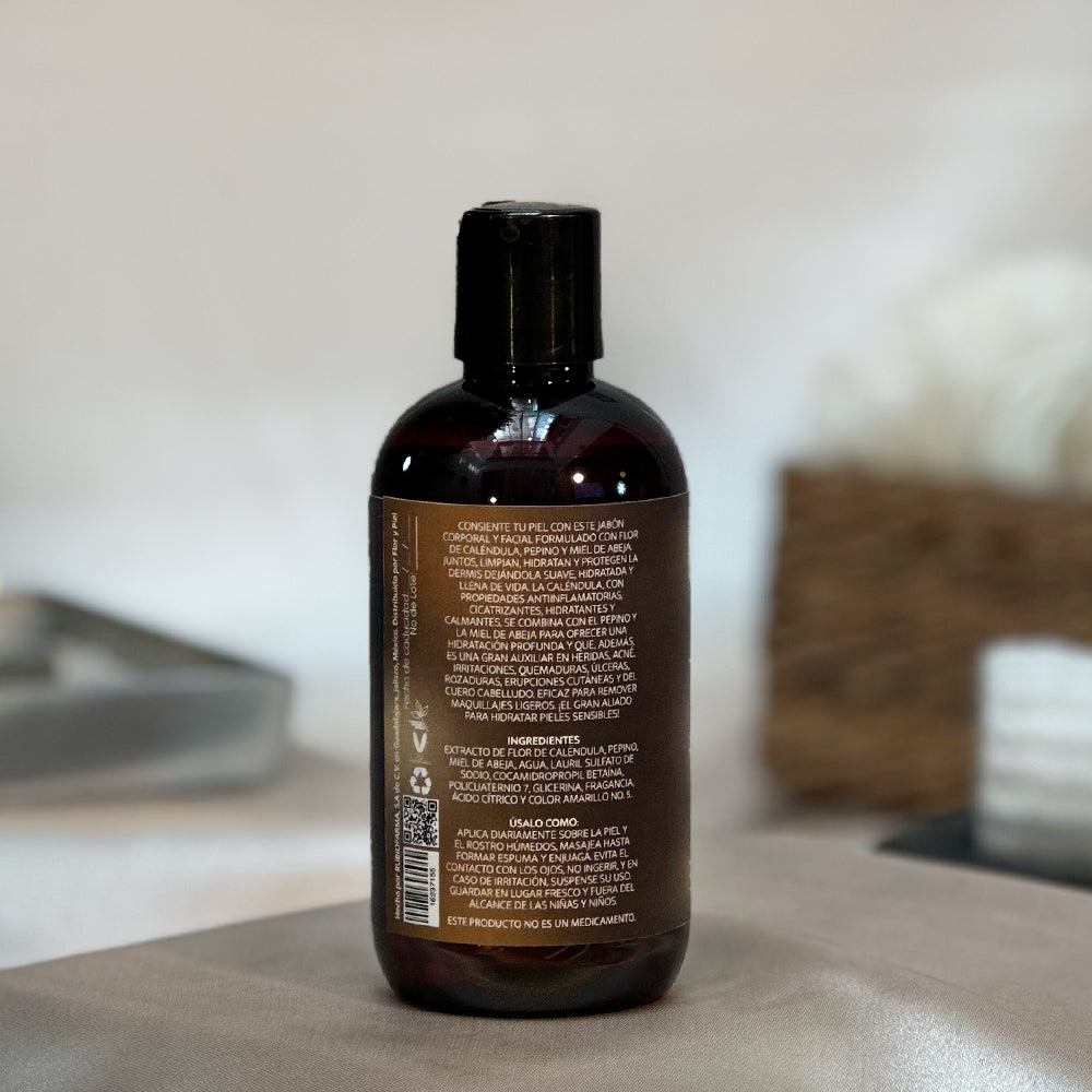 Jabón Facial y Corporal de Caléndula, Pepino y Miel de Abeja 250 ml (Tapa de Disco)