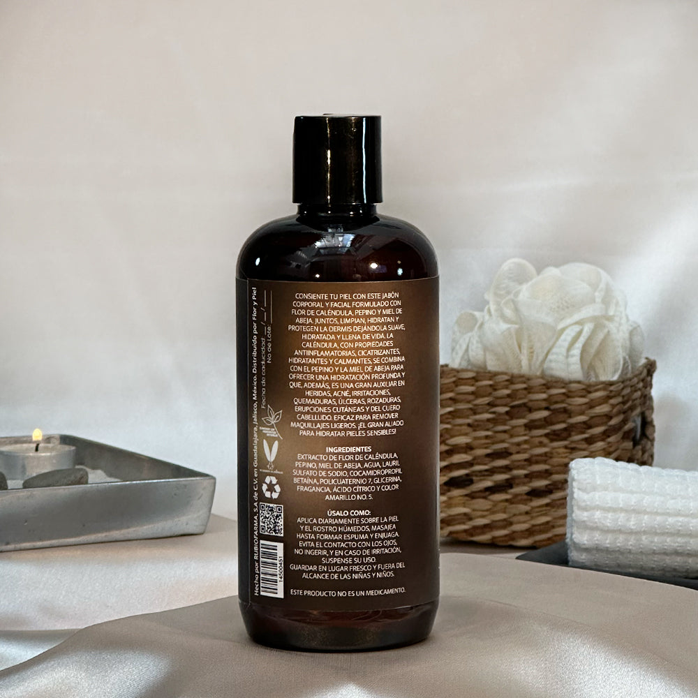 Jabón Facial y Corporal de Caléndula, Pepino y Miel de Abeja 500 ml (Tapa de Disco)
